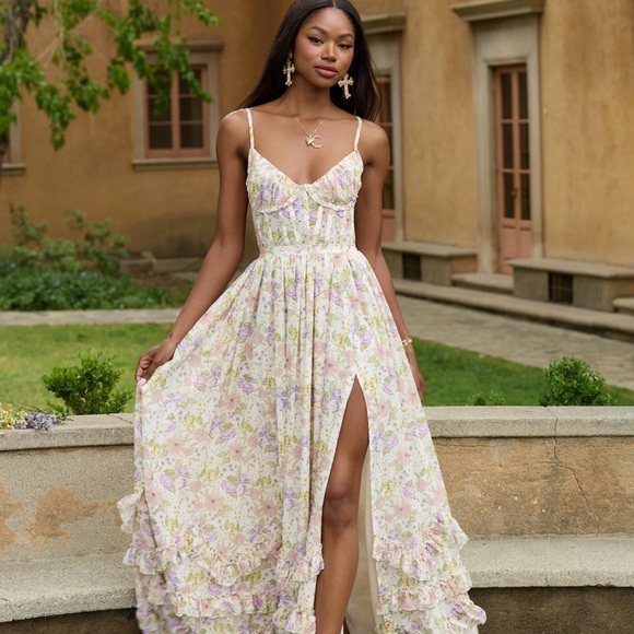 V. Chapman The Carmen Corset Gown Maxi Dress in Cordoba Print Sz 4 - Picture 2 of 6